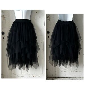 Black Layered Tulle Tutu Midi Skirt Halloween Costume Cosplay
